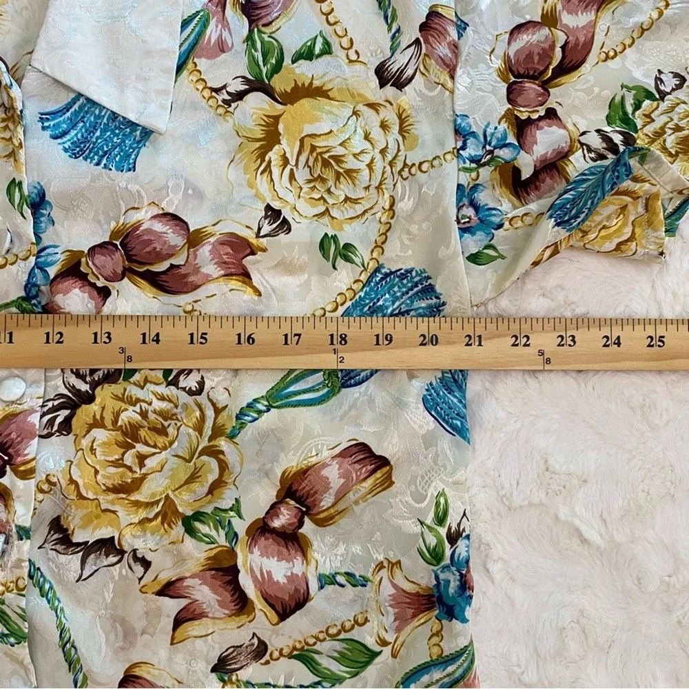 Vintage Victoria's Secret Gold Label Womens Silky Nightshirt Medium Floral Cream